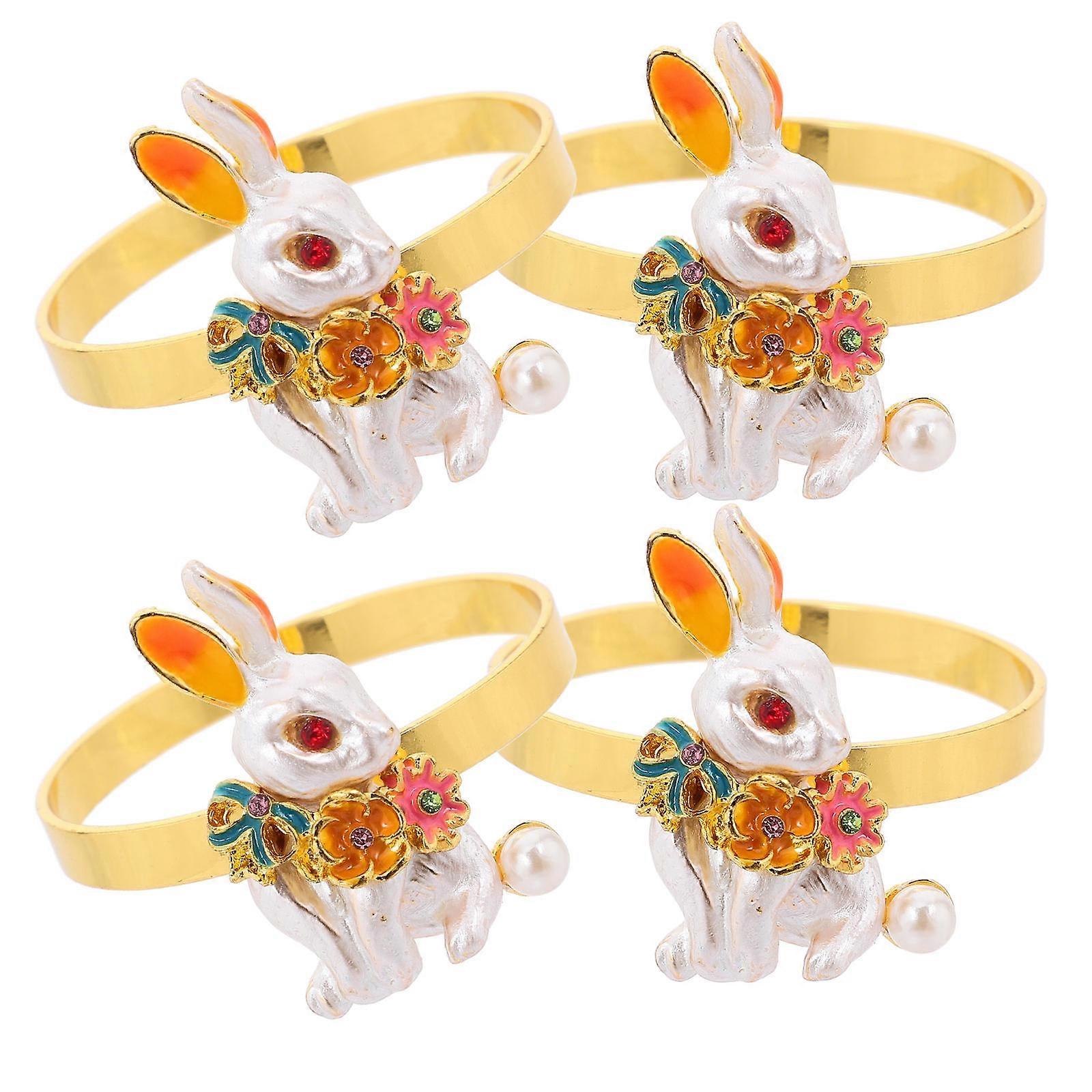 4Pcs Easter Bunny Napkin Rings Alloy Buckles for Easter Party Decor