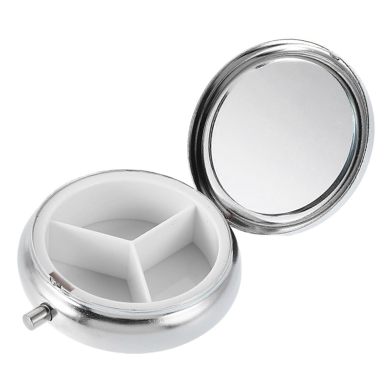 Metal Pill Organizer Compact Case for Office with Elegant Rhinestone