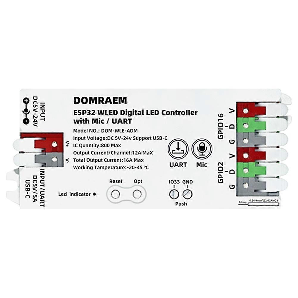 DOMRAEM ESP32 WLED LED Controller Built in Microphone UART App Control Alexa Voice RF 2.4G WLED WS2811 WS2814 W S2805RGB