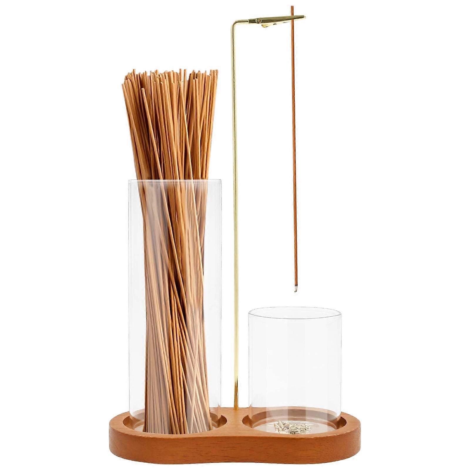 2 in 1 Wood and Glass Incense Holder with Adjustable Burning Angles and Layered Ash Catcher