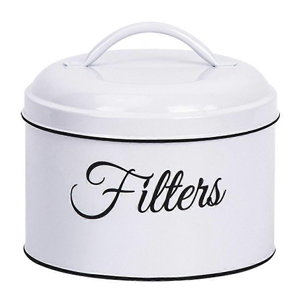 Coffee Filter Holder, Basket Coffee Filter Storage with Lid, Round Coffee Filter Container for Counter,White