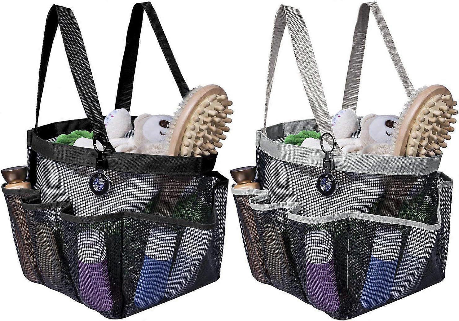 2 Pack Portable Mesh Shower Caddy Dorm with 8 Mesh Storage Pockets, Quick Dry