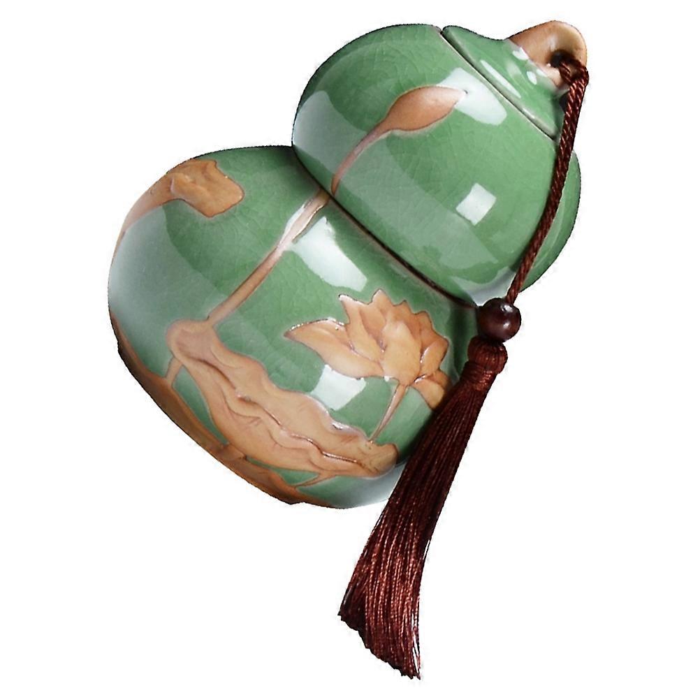 Green Ceramic Tea Canister for Tea Storage 2Pcs Sealed Gourd Jar