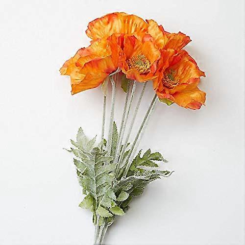 Artificial Orange Poppy Bush 17 Inches with Realistic Design for Home Decor and Floral Arrangements