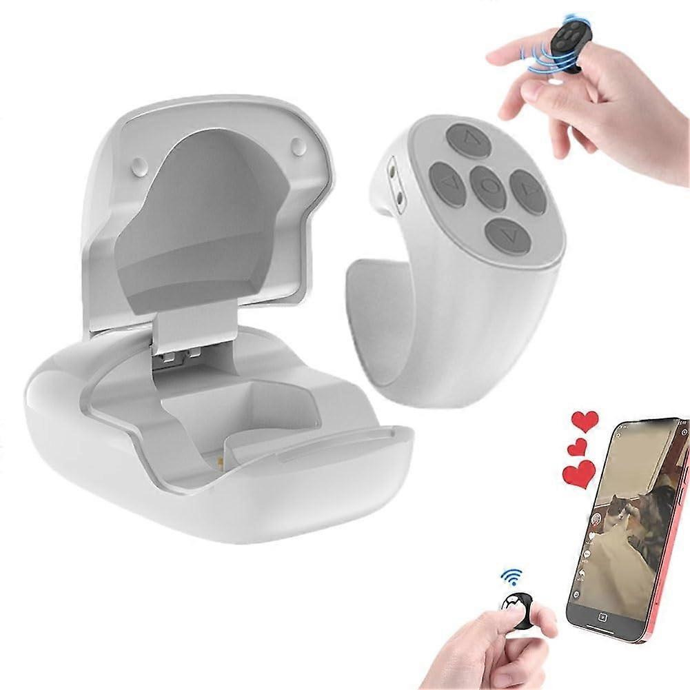 Bluetooth Remote Control Ring with 10m Range for Scrolling, Page Turning, Selfies and Media Control White