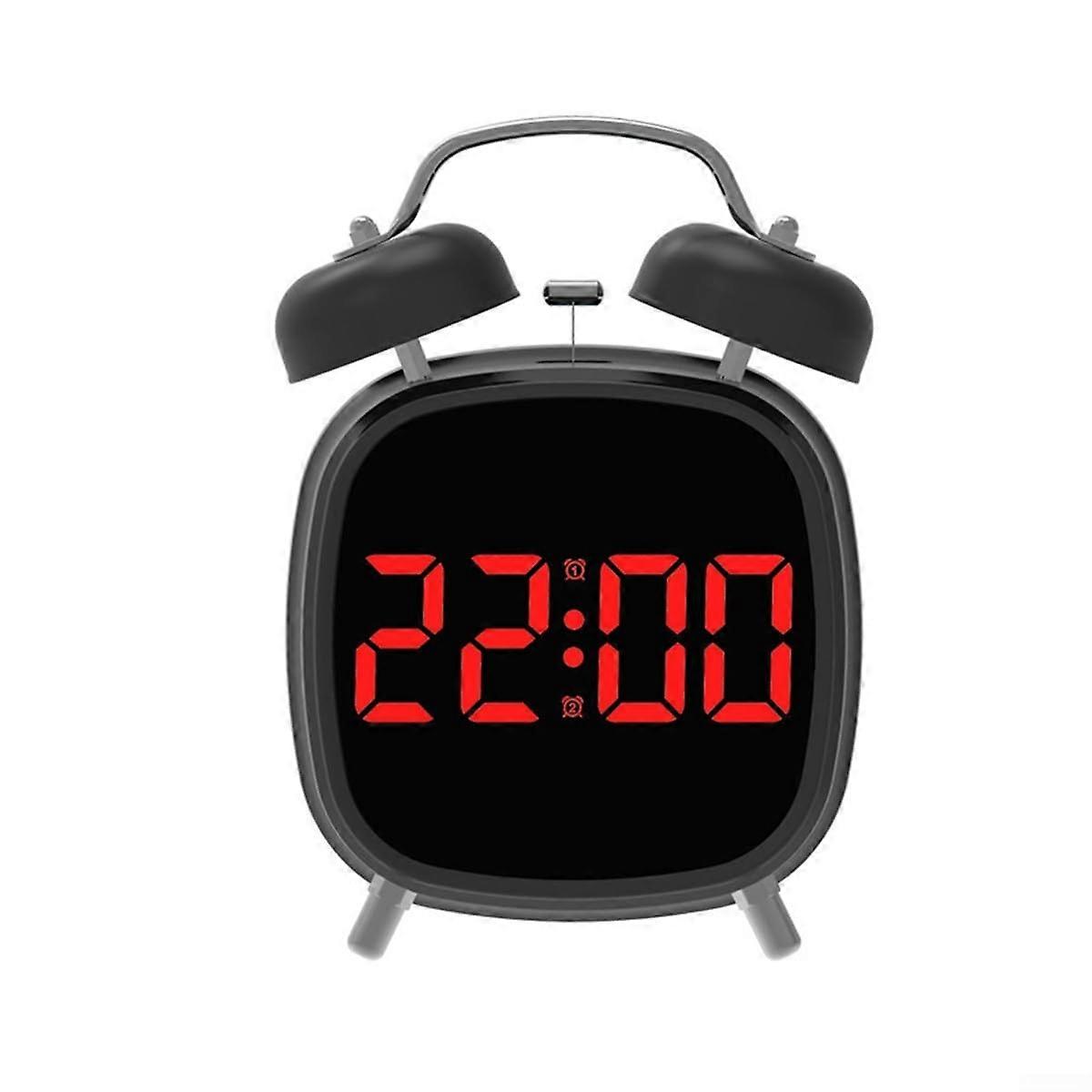 Digital Alarm Clock 4 Inch LED Display Twin Bell Loud Silent NoTick Dual Power for Home Office