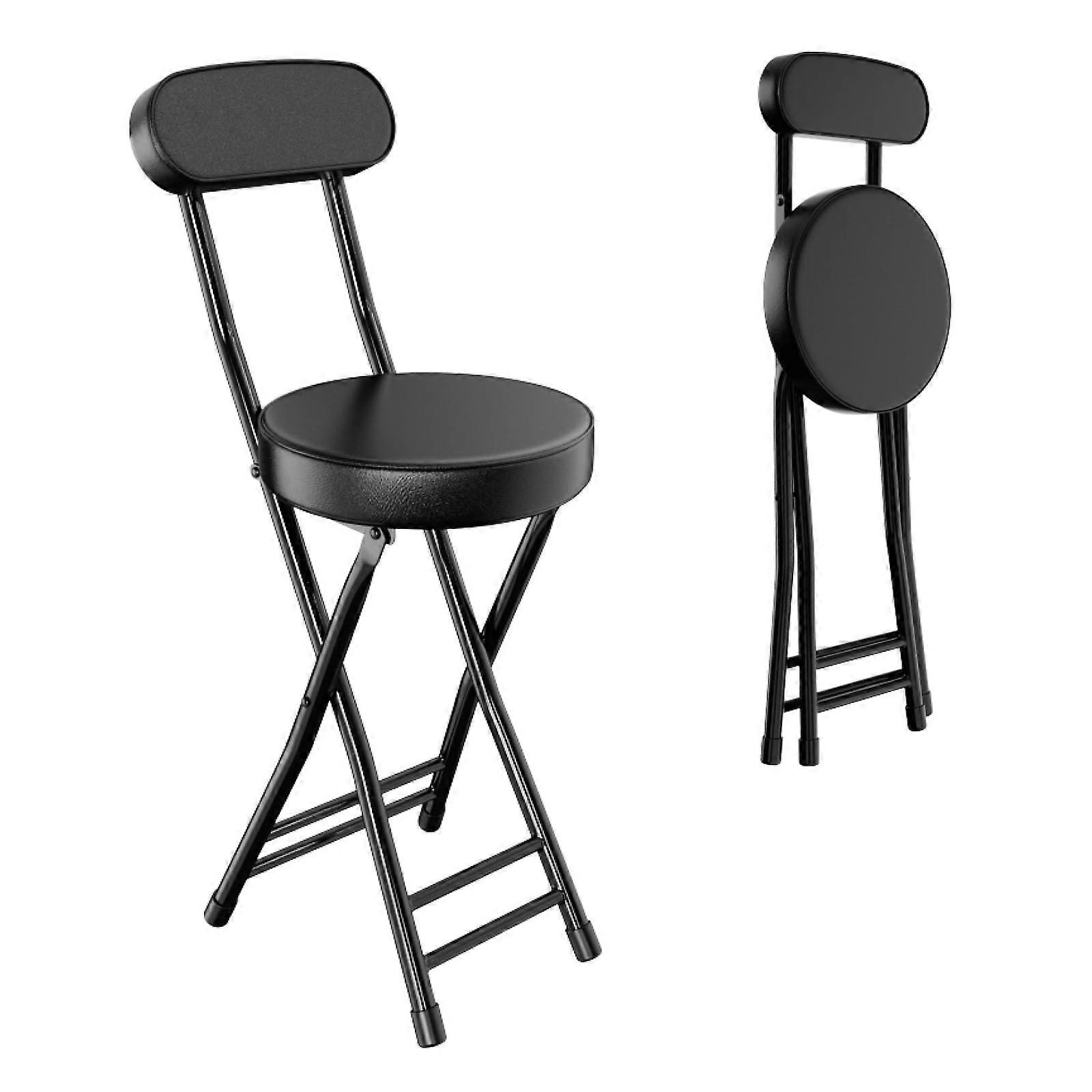 23.6 Inch Folding Bar Stool with Cushion, 400lbs Capacity, Portable Counter Height Stool Black
