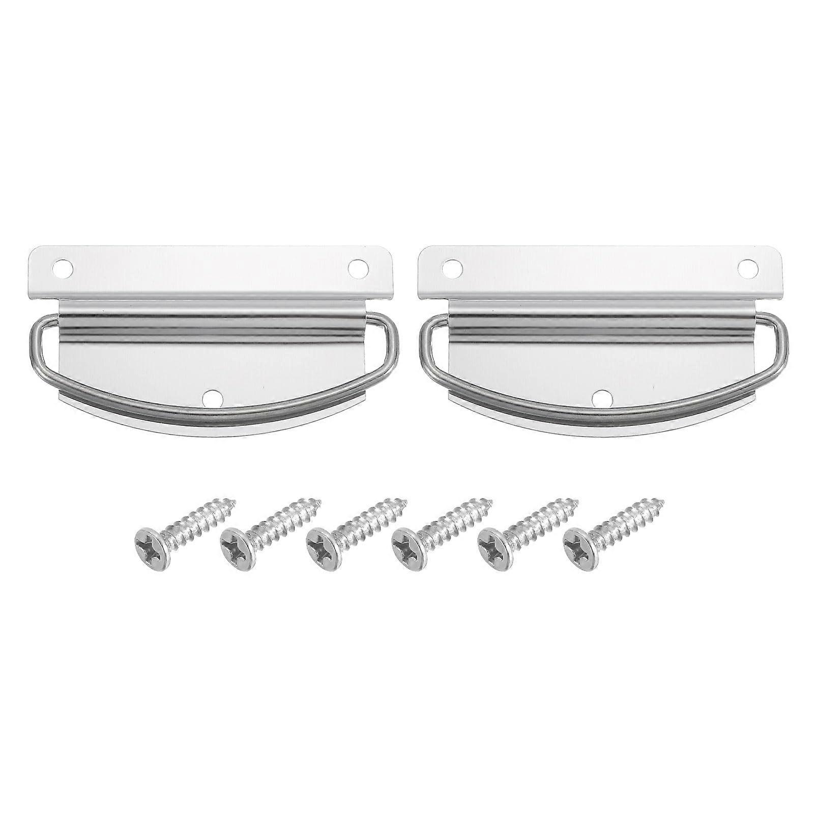 2Pcs Stainless Steel Chest Pull Handles 76x41mm Foldable Ring with Screws for Toolbox Drawer