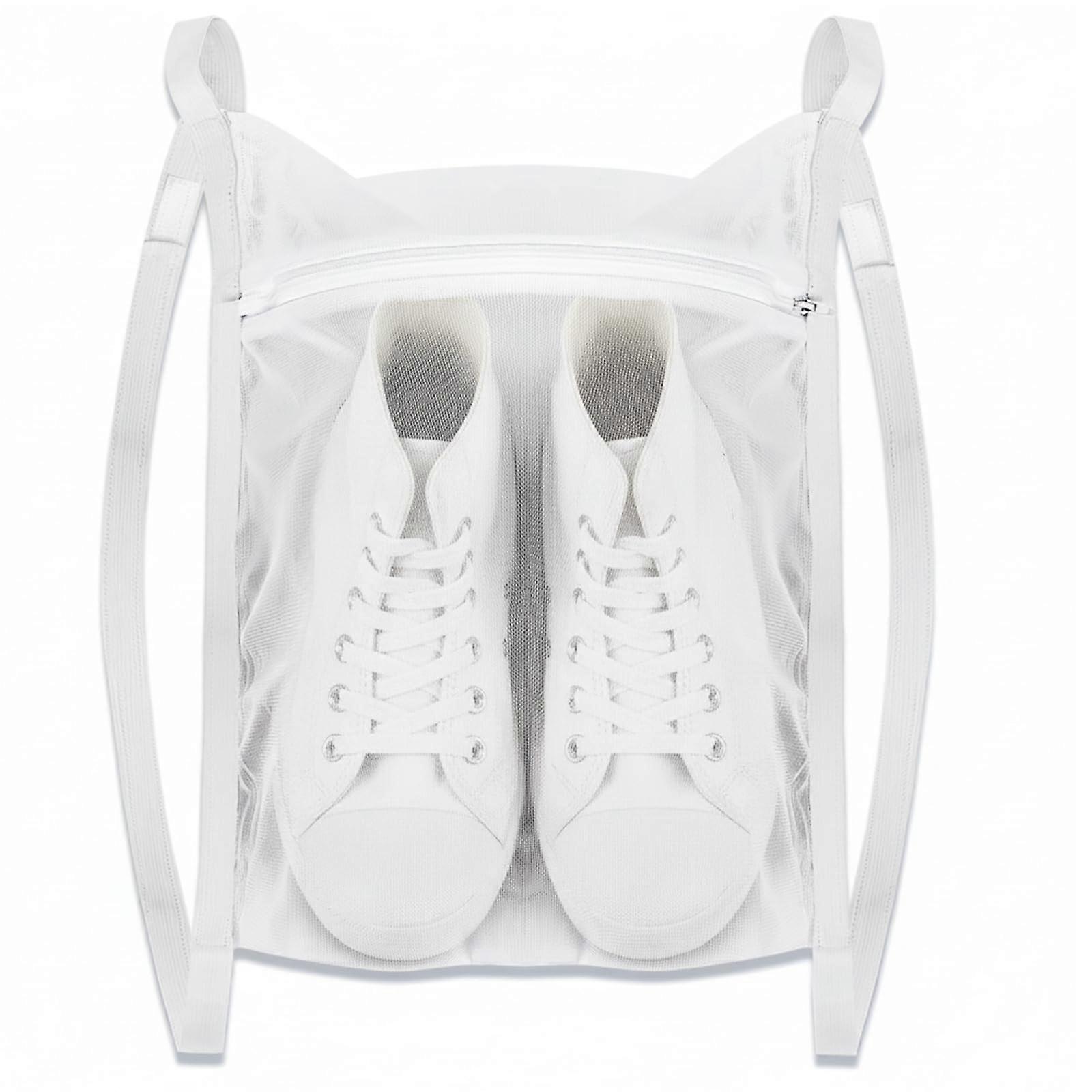 Sneaker Laundry Bag with Zipper, Large Durable Honeycomb Mesh Shoe Wash and Dry Bag, 15.7' White