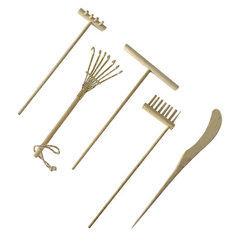 Khaki Sand Smoothing Rake Bamboo Tool for Micro Decoration 5Pcs Set