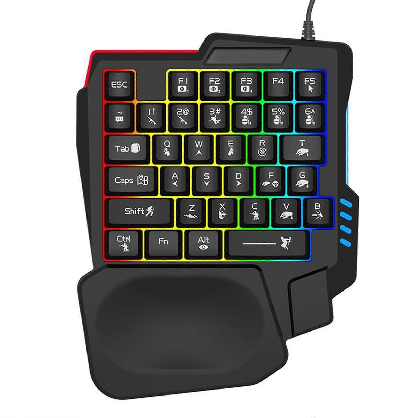 OneHanded Mechanical Gaming Keyboard with Backlight, USB Wired Keypad with Wrist Rest