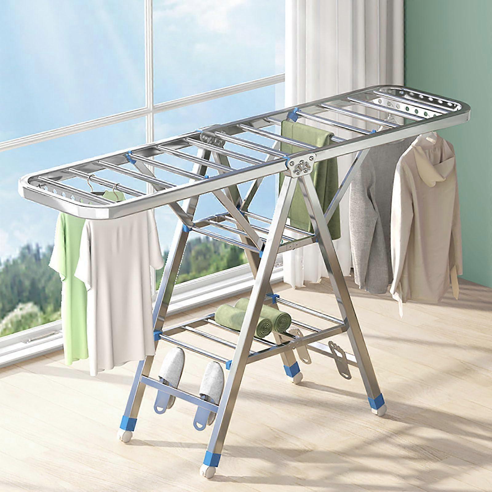 Foldable Clothes Drying Rack with HeightAdjustable Wings for Indoor Outdoor Large Garments 160cm