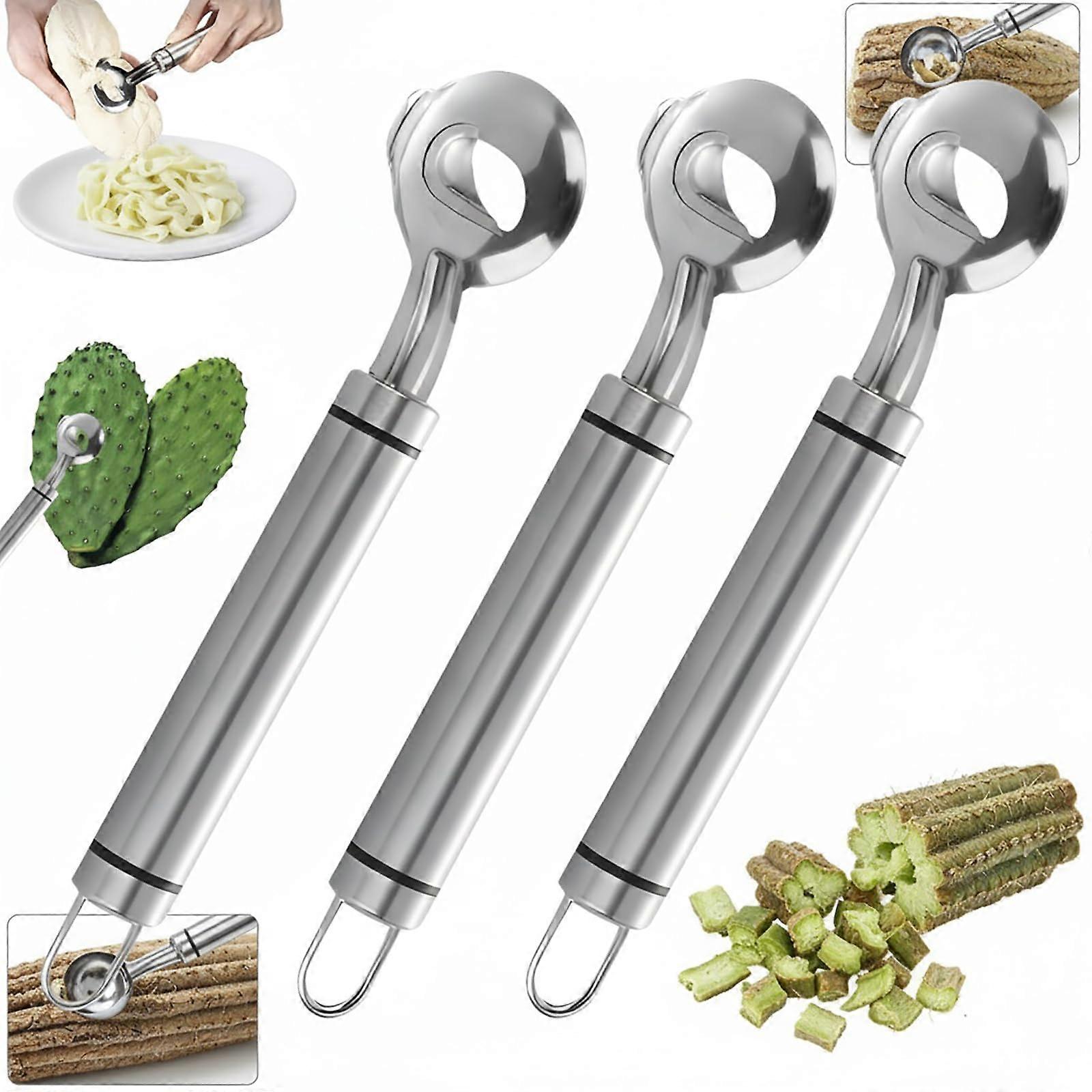 3pcs Cactus Peeling Knife Set Stainless Steel Vegetable Peeler Spoon MultiFunction Kitchen Tool