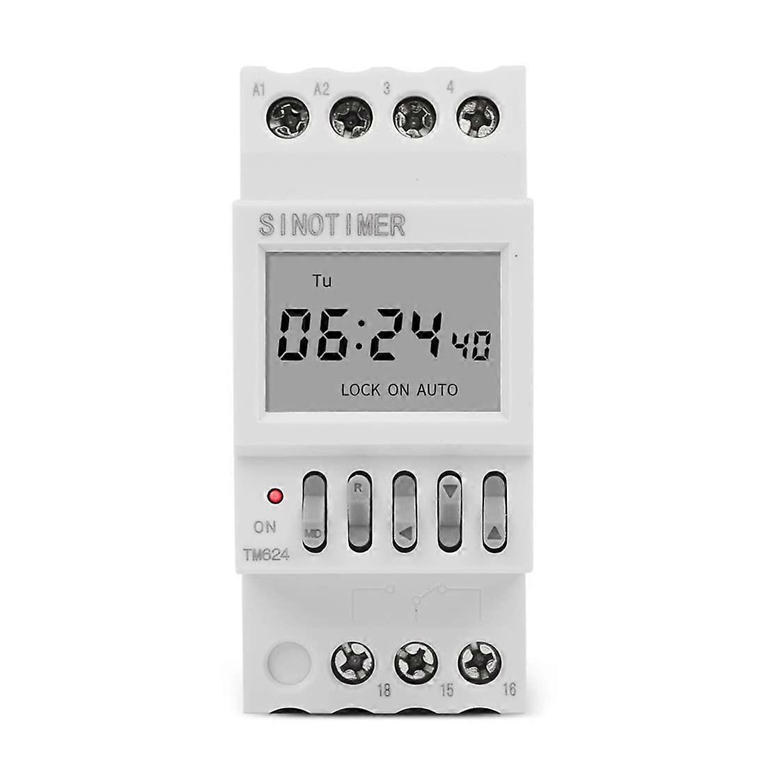Digital Timer Switch DIN Rail Mount with 40 Daily ON/OFF Programs, 199s Interval, LCD Display, 16A