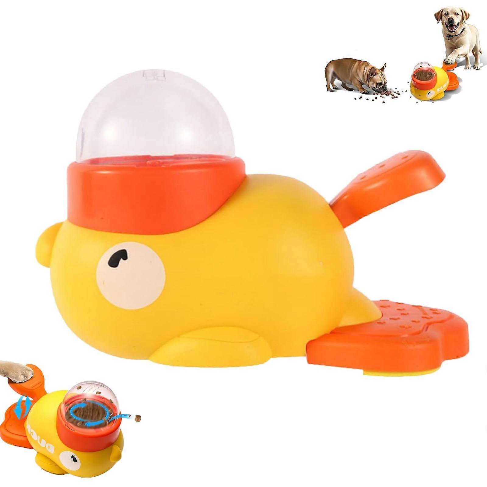 Interactive Cat  Dispenser Duck Shaped Slow Feeder Toy for Cats and Dogs with  Button