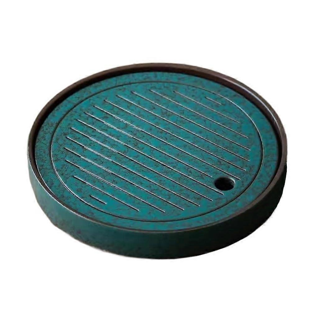 Round Ceramic Tea Tray Split Design with Drain Hole for Tea Set Living Room Coffee Use