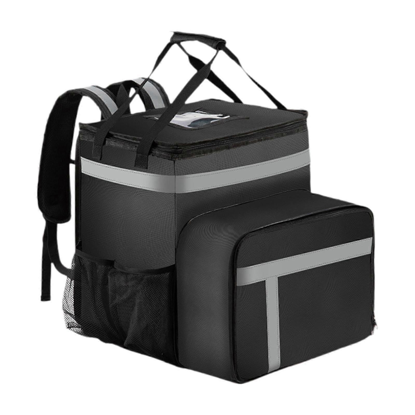 Large Insulated Pizza Delivery Backpack 48L Expandable with Reflective Strips and Side Pockets