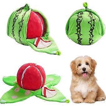 Plüsch-Versteckspiel für Hunde, interaktives Wassermelonen-Spielzeug für kleine Hunde, quietschendes Welpen-Puzzle mit Knisterpapier gegen Langeweile, Nasenarbeit für Hunde