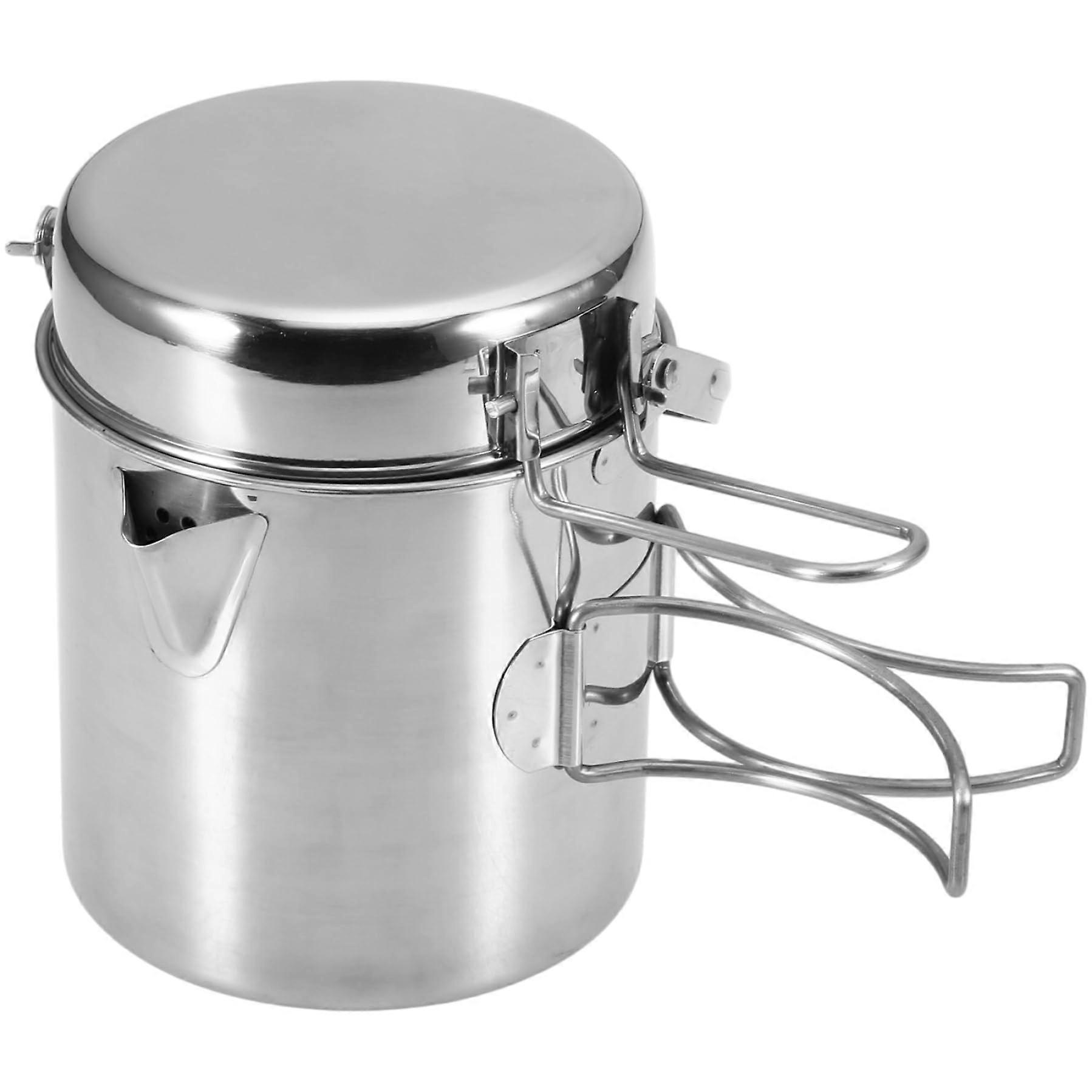 Camping Cookware 5x6 Stainless Steel Camp Pot with Foldable CoolTouch Handle for Backpacking