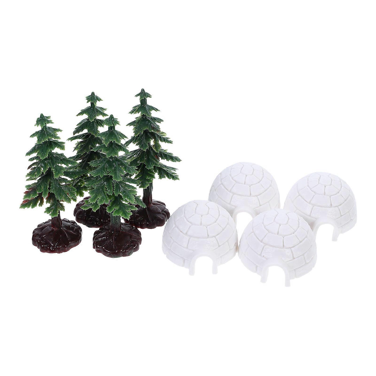 Mini Ice House Figurine Model with Simulation Tree for Decoration 1Set
