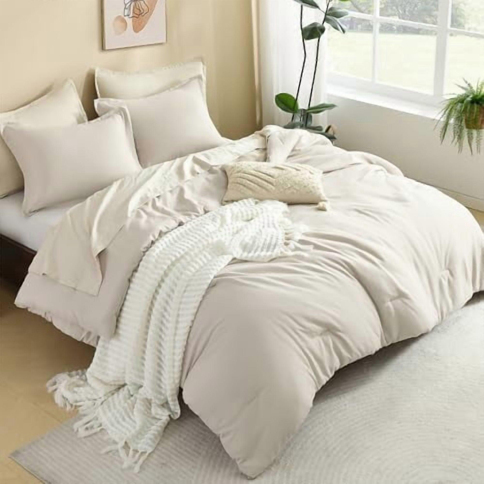 Comforter Set, Lightweight Solid Bedding Comforter Set, Fluffy Down Alternative Bed Set, Oatmeal, California King