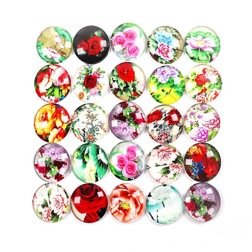 Round Sticker Glass Patch for DIY Crafts Flower Pattern 50Pcs Assorted