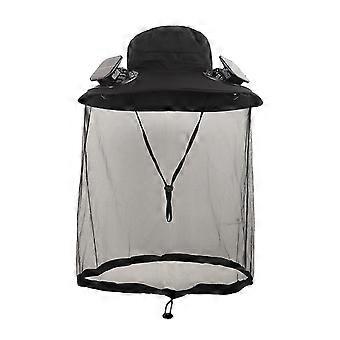 Solar Fan Cap Wide Brim Built-in Dual Solar Fans USB Charging Cooling Fishing Hat Breathable Mesh Cover Sun Protection Outdoor Hat KAESI