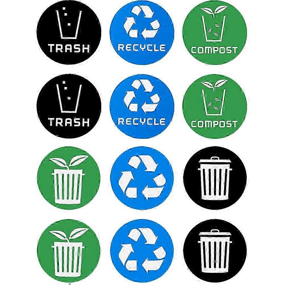 12Pcs Recycling Sticker Set for Trash Bins, Garbage Sorting Labels