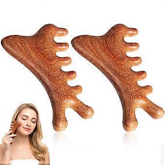 2PCS Massage Comb Wooden Scalp Massager Scalp Combs Sandalwood Comb for Head Neck Therapy Face Care Relaxation