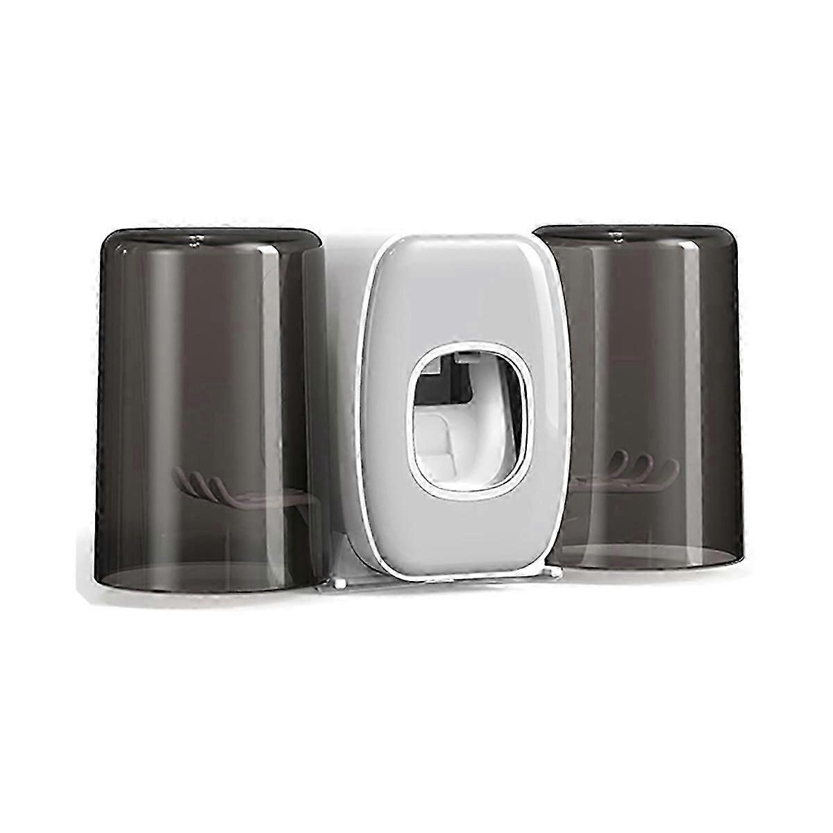 Wall Mounted Toothbrush Holder with Automatic Toothpaste Dispenser, 4 Slots, 2 Cups - No Drillin