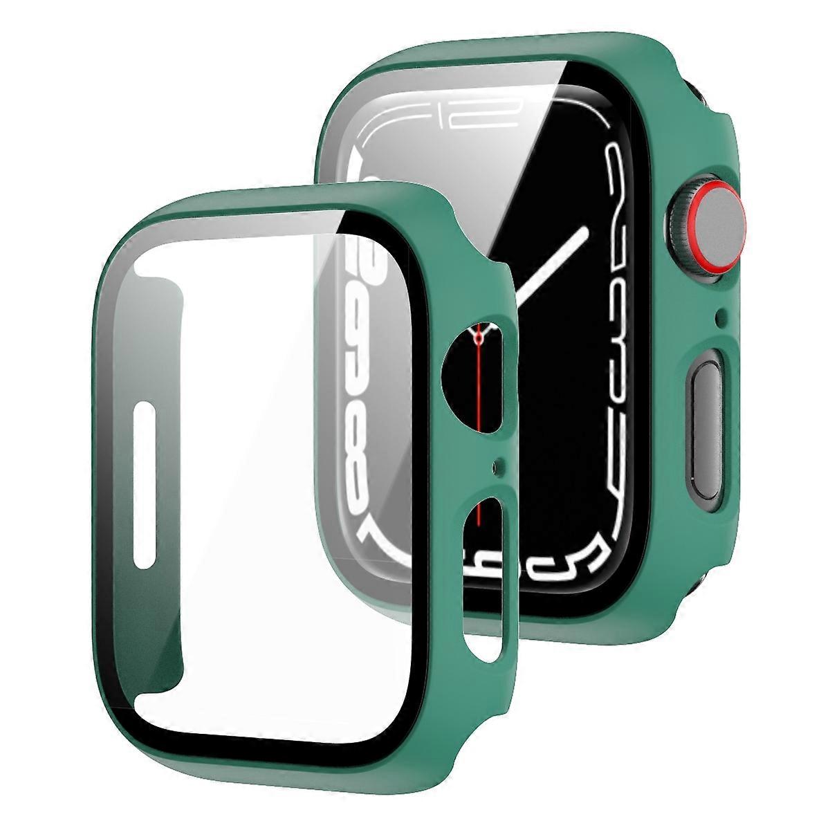 For Apple Watch 9 8 7 45mm 2 in 1 TPU Silicone Case Cover + Tempered Glass Green