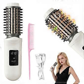 Wireless Curling and Straightening Comb, USB Rechargeable Hair Styler for Root Lifting and Inner and Outer Curls with LED Display