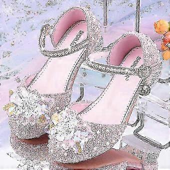 Girls Cinderella Rhinestone High Heels with Sequins PU Upper Microfiber Lining 2-2.5cm Heel for Birthday Wedding Party