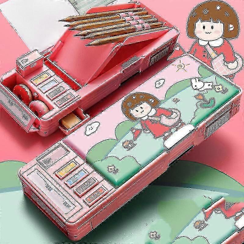 Multifunction Pencil Case Pencil Box With 2 Compartments compatible with Students - Cartoon Pattern