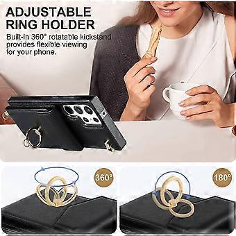 for Samsung Galaxy S24 Minimalist Wallet Case with Ring Kickstand and Shoulder Strap, Shockproof Stylish Protective Cover for Samsung Galaxy