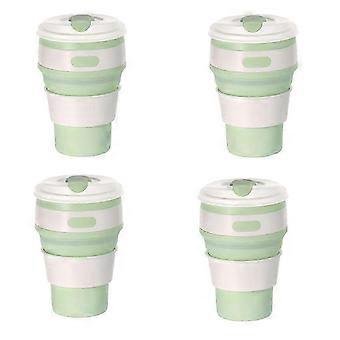 Light Green Silicone Foldable Travel Cup with Lid, Reusable Collapsible Water Cups, 4 Pack, For Camping, Travel, Dishwasher Safe