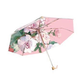 Stylish Pink Windproof Travel Umbrella Double Layer Sunproof Waterproof Compact Folding with Cover