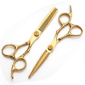 Professional Hair Cutting Scissors Set 6 Inch Gold Barber Thinning Shears with Ergonomic Handle