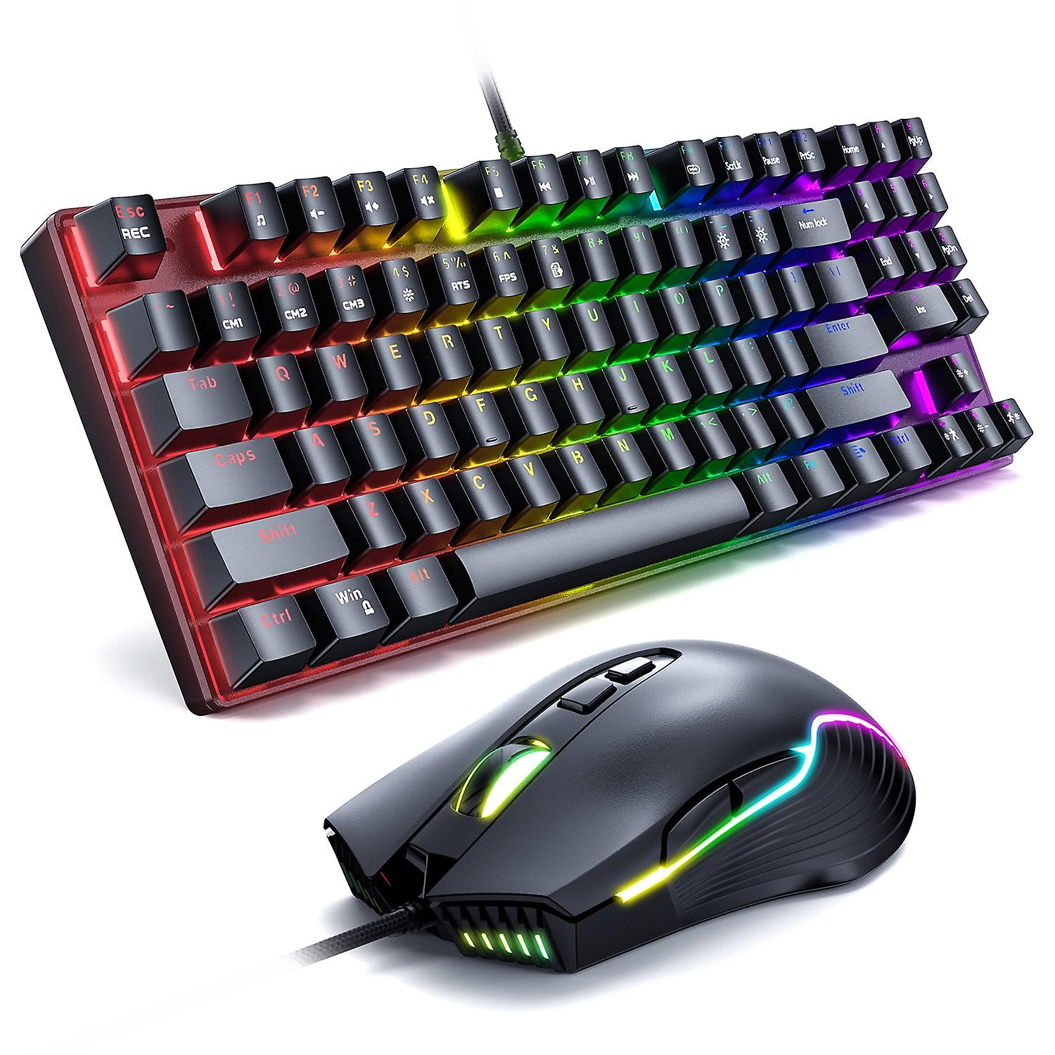 Gaming Mechanical Keyboard, 89-keys USB Wired Keyboard+RGB Backlit Wired Gaming Mouse
