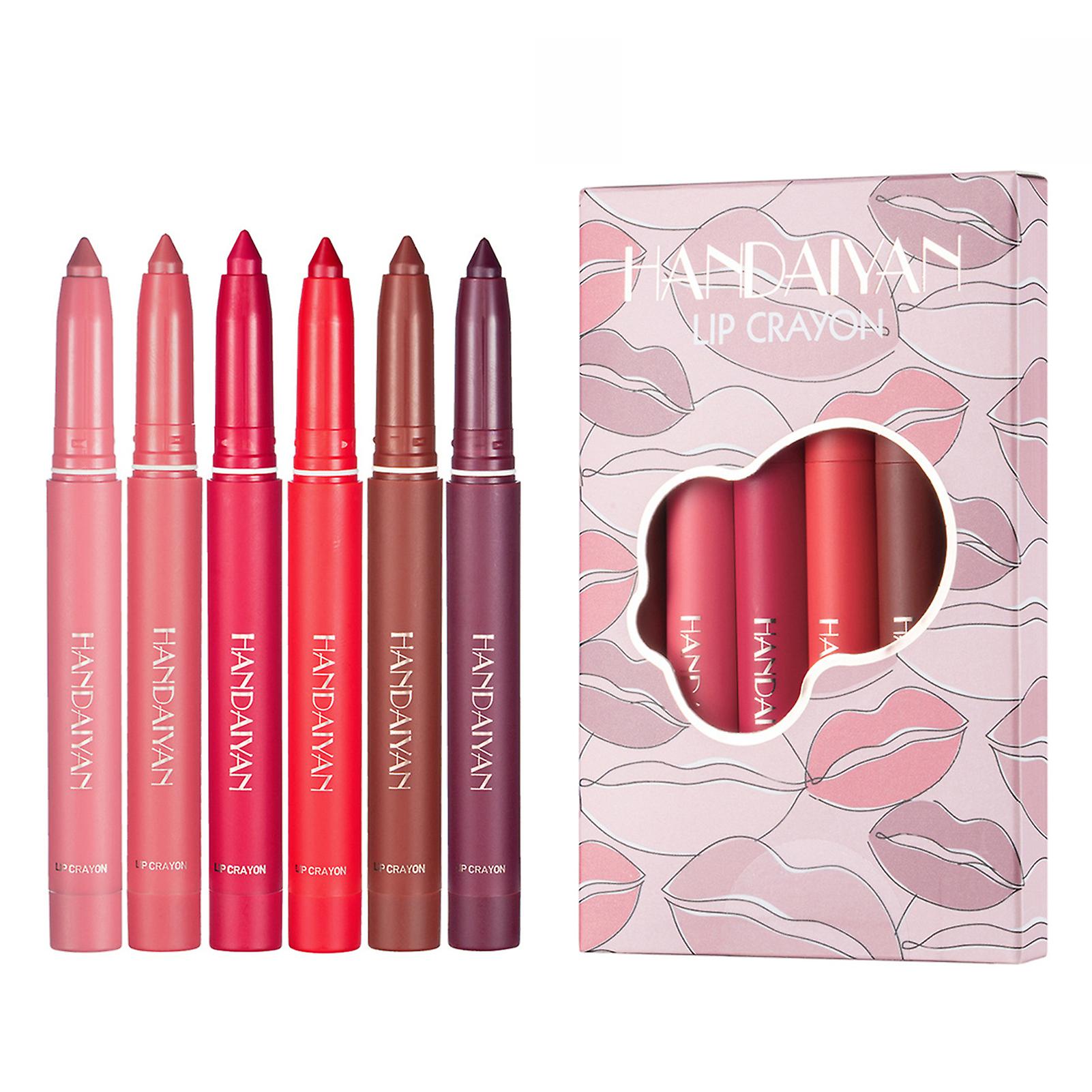 6 Colors Rotating Sharpenable Matte Lipstick Pencils Dual-use Lip Liner Set For Shopping Dating