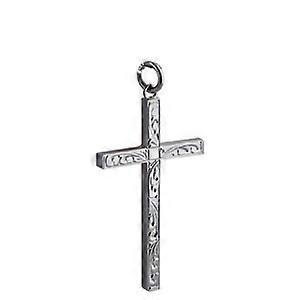 Silver 40x24mm hand engraved solid block Cross