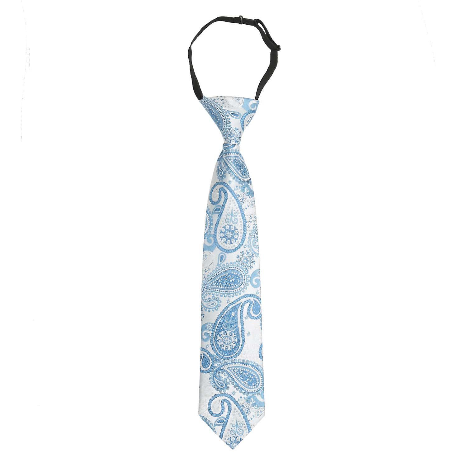 White and Blue Paisley Bohemian Elasticated Tie for Boys