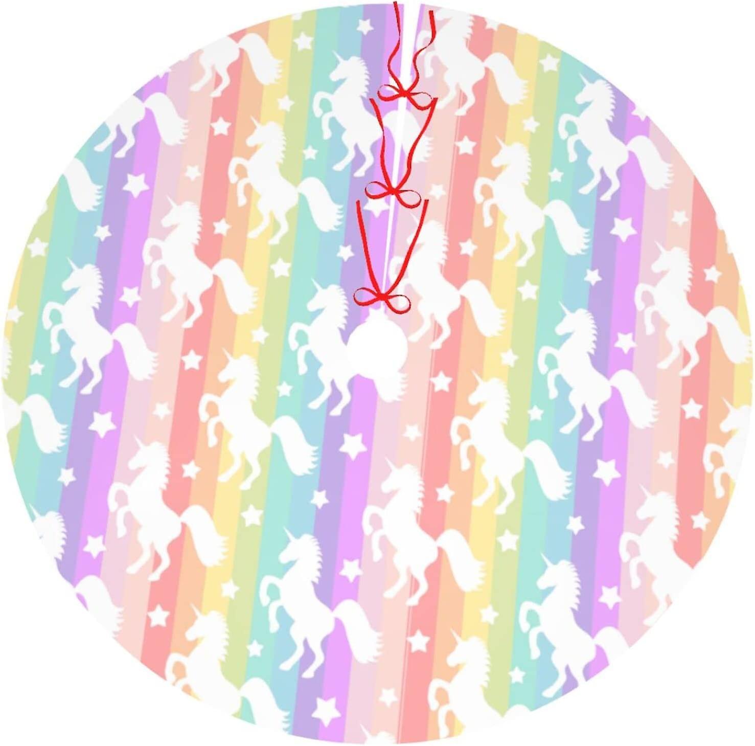 Unicorn Rainbow Christmas Tree Skirt Xmas Tree Mat 48 inch