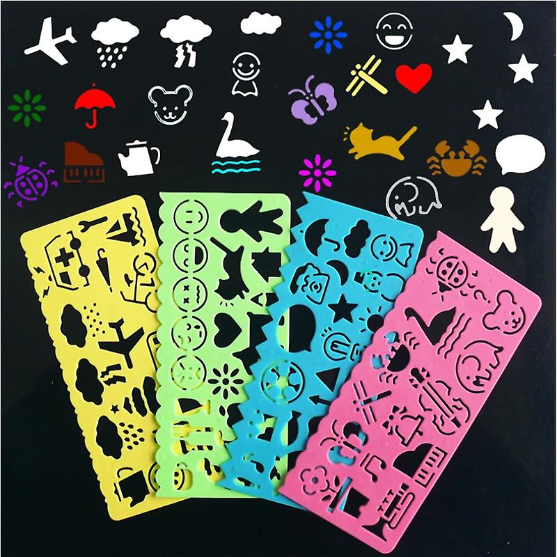 Children's drawing template set, 4 DIY drawing templates, different patterns, reusable washable process