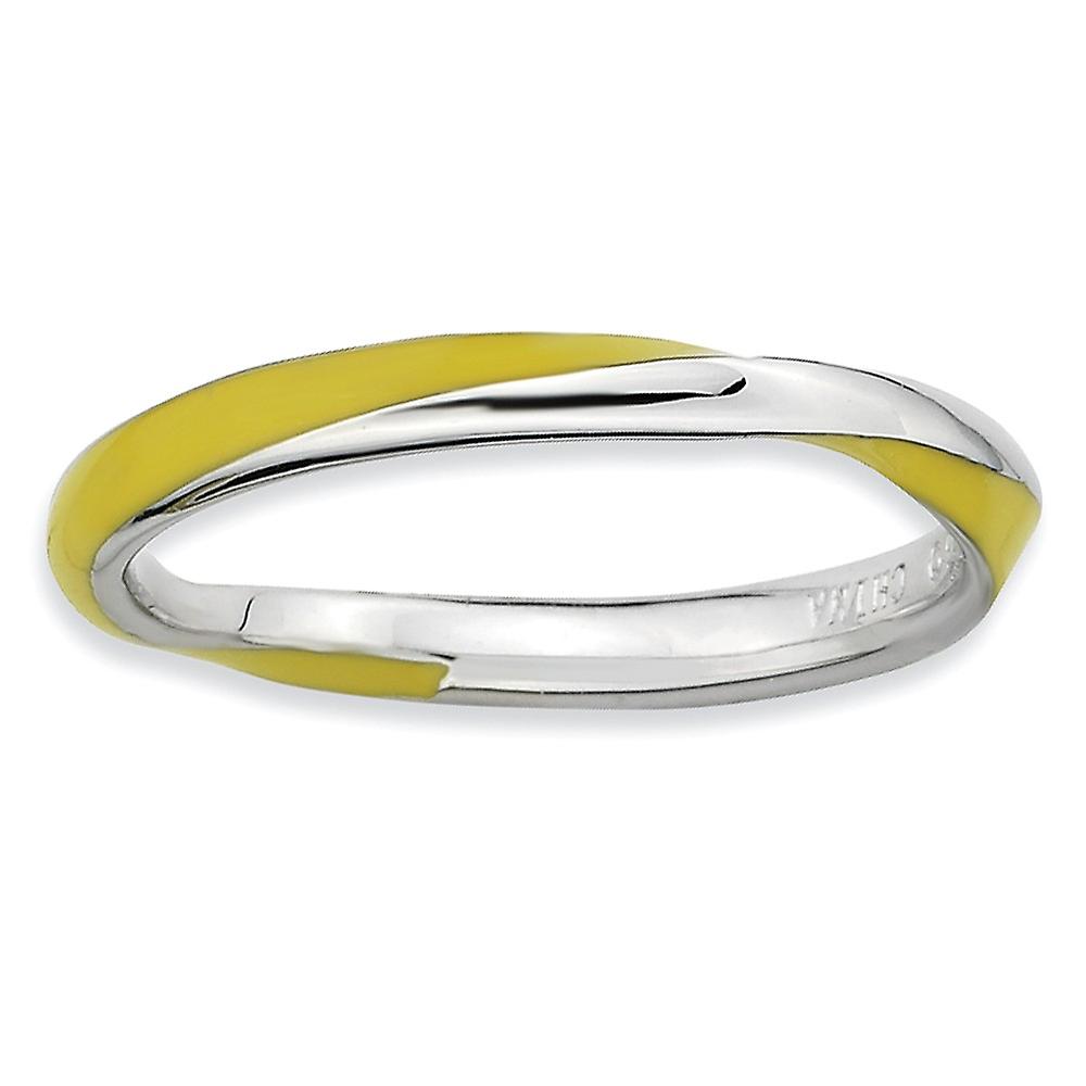 925 Sterling Silver Polished Twisted Yellow Enameled 2.5 x 2.25mm Stackable Ring Stackable Ring for Women - Ring Size: 5