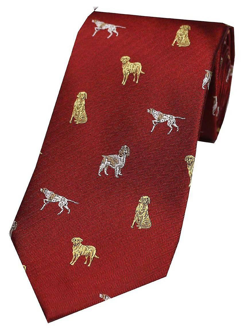 David Van Hagen Dogs Country Silk Tie - Red