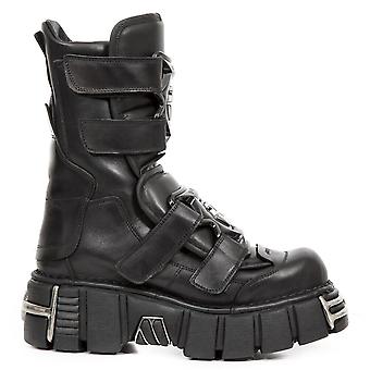 New Rock Boots M-422-S1 Unisex Metallic Black Leather Platform