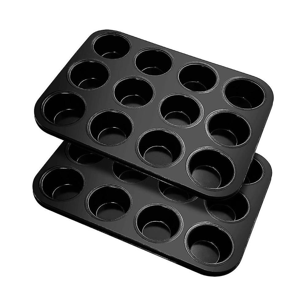 Muffin Tepsisi, 12 Muffin in 2 Karbon elik Muffin Tepsisi Paketi, Yapmaz Kaplamal Muffin Piirme Moul