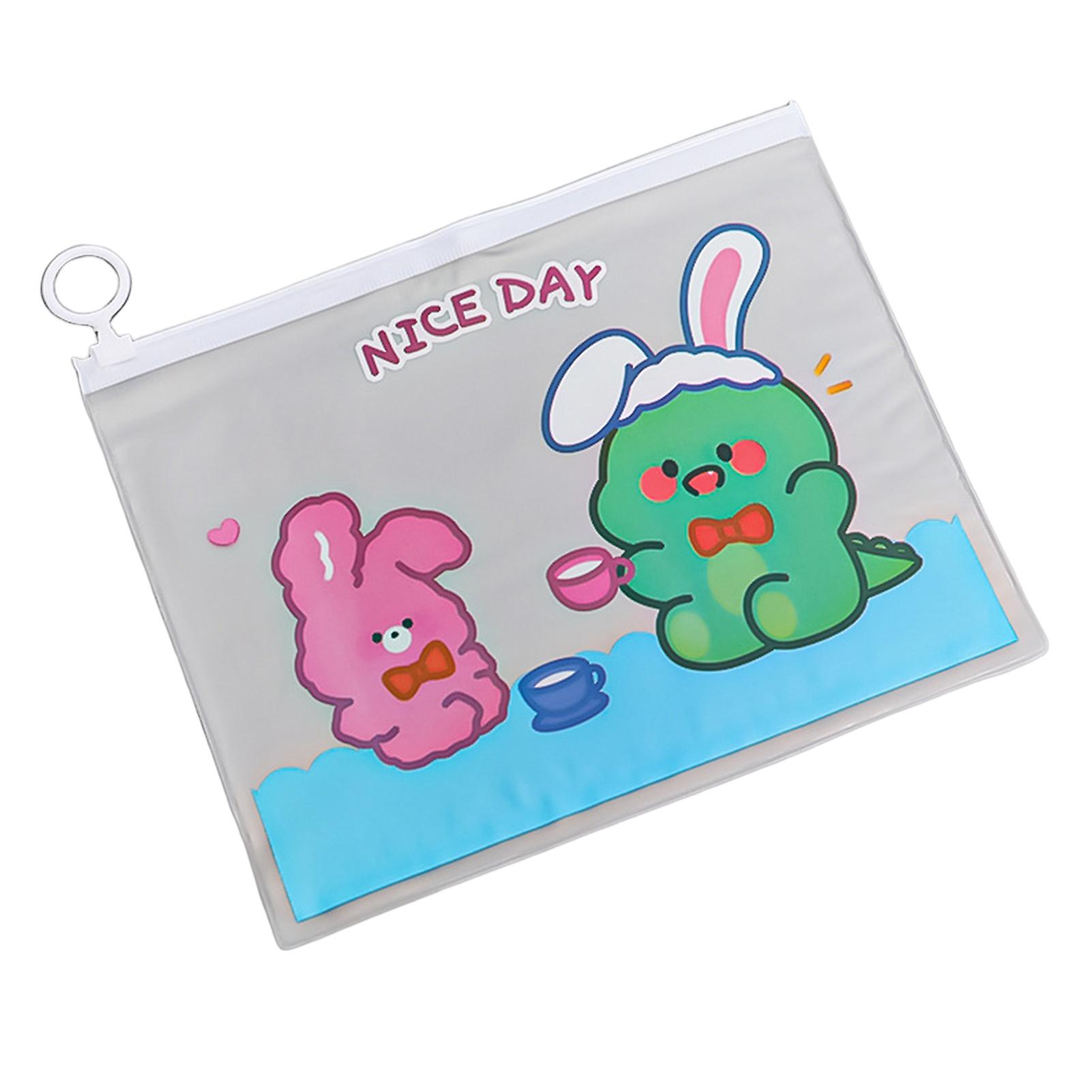 Transparent Zipper File Bags Durable Kawaii Cartoon Zipper Pouch For Office Supplies Puzzle Storage