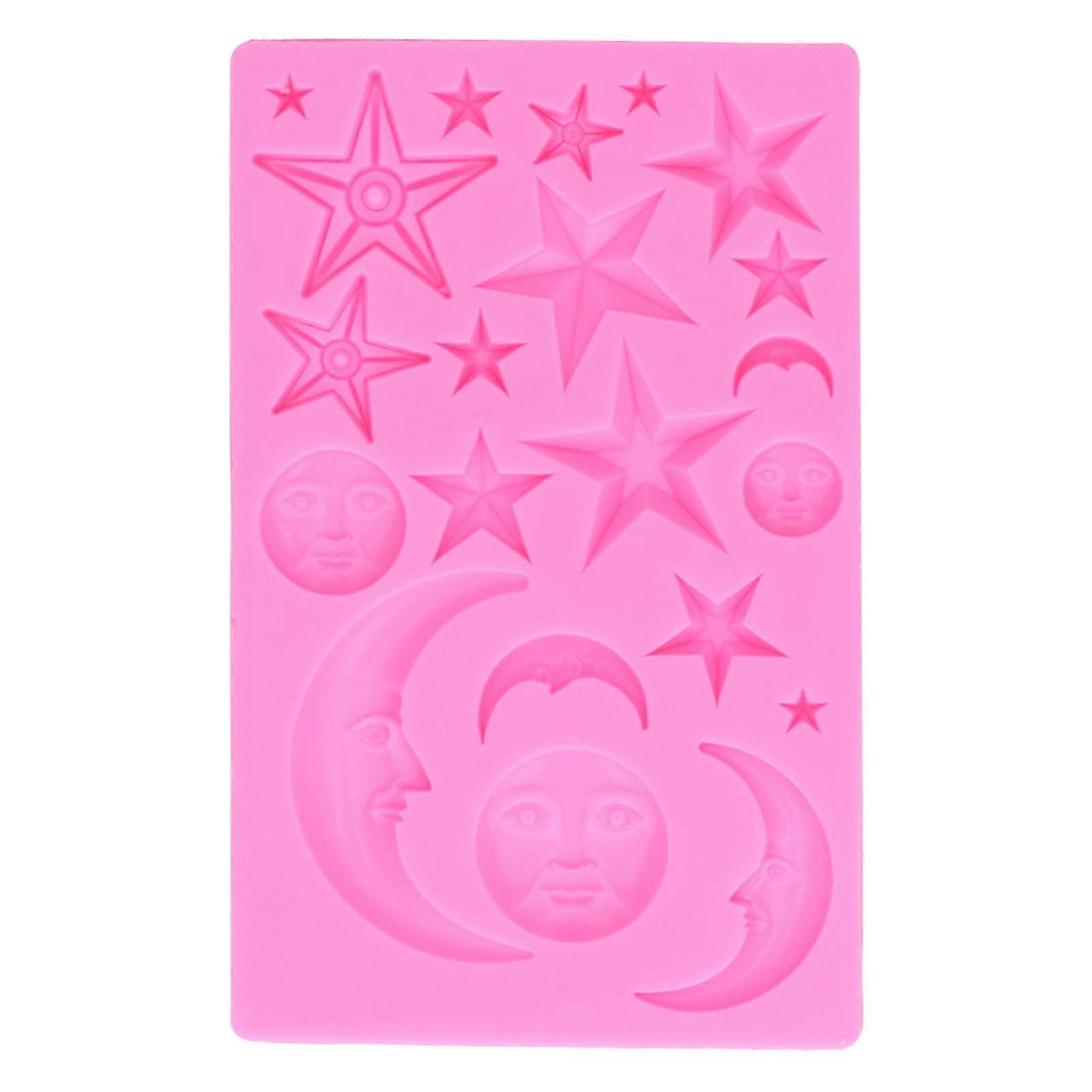 Star Moon Face Shape Mold Silicone Mold DIY Chocolate Cake Mould Baking Tool for Home BakeryPink